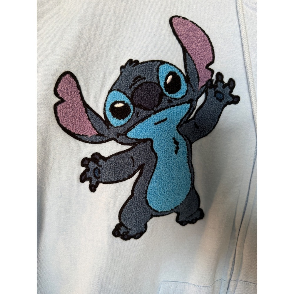 Disney Stitch O'Hana Zip Hoodie Light Blue Chenille Patch Size Large - Picture 5 of 17